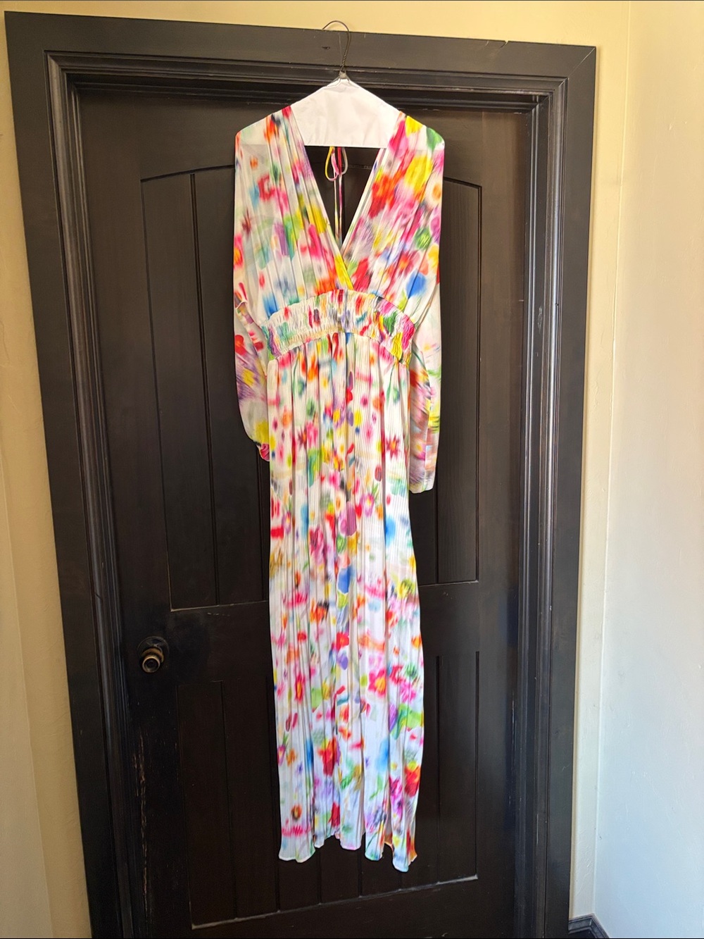 Floral Tie-Dye V-Neck Maxi Dress in Multicolor